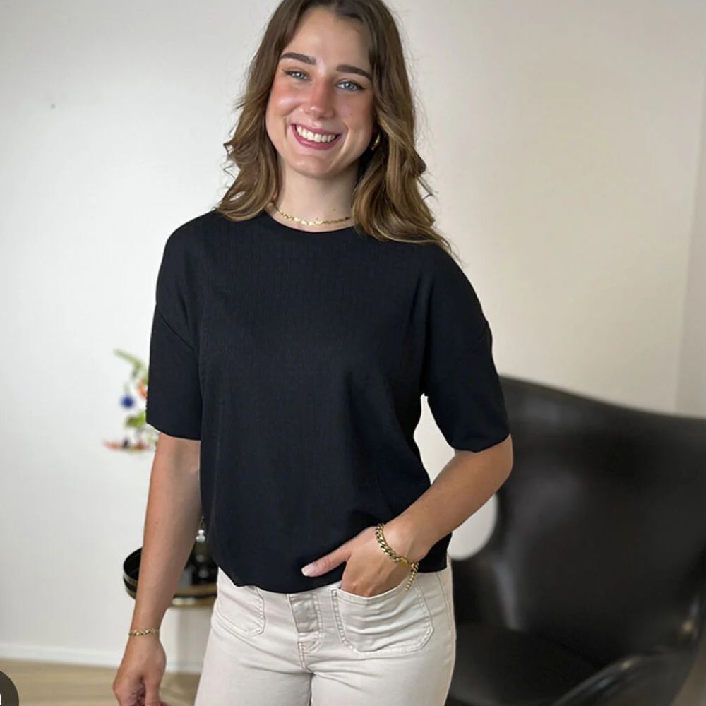 Mos Mosh MM Swann O-SS Flora Tee Women's Black Cropped Boxy Top size Medium